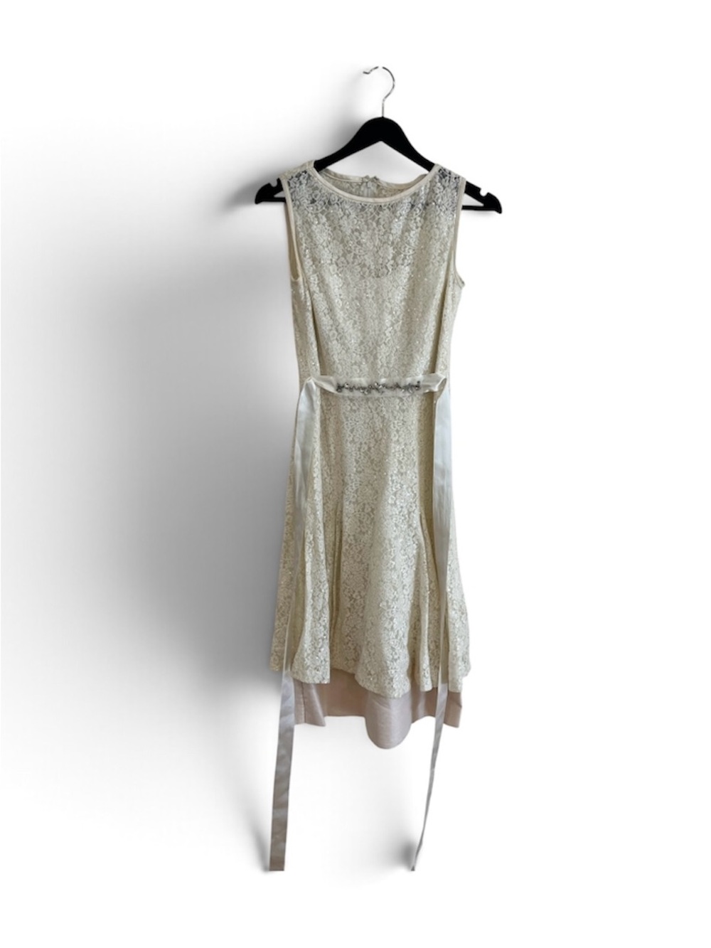 Teri Jon Cream Lace Sleeveless A-Line Dress